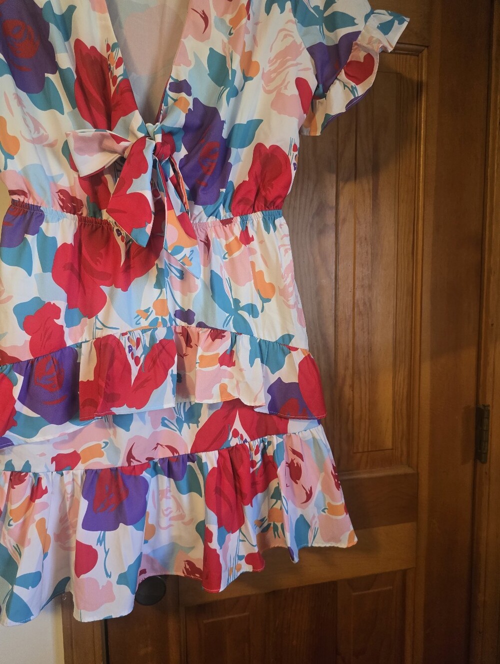 Hello Molly Multi-Color Floral Tie-Front Ruffle Mini Dress - Picture 7 of 16